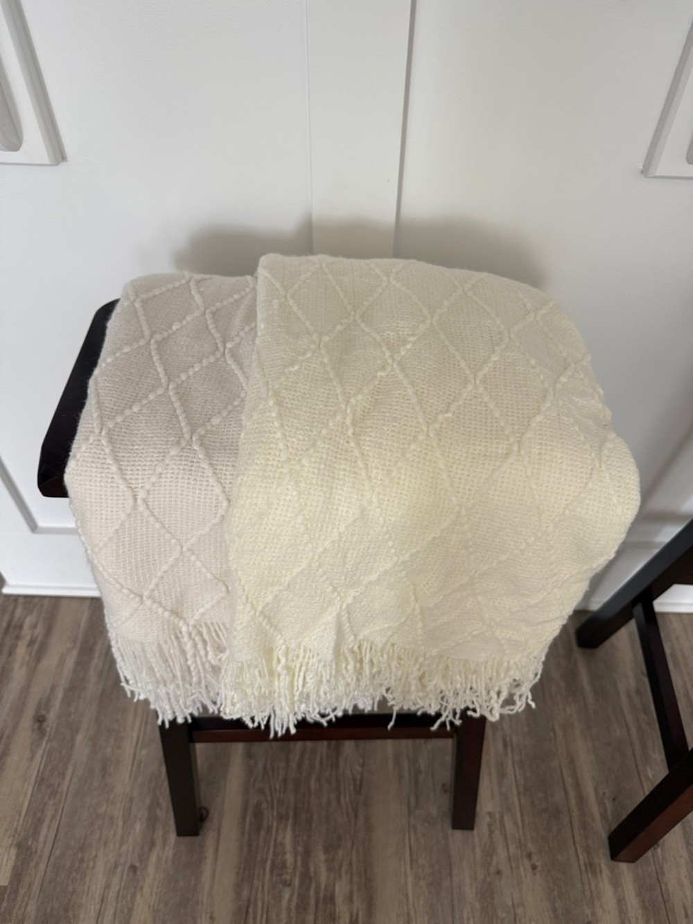 TWO Soft Diamond-Pattern Throw Blanket in Cream/off white